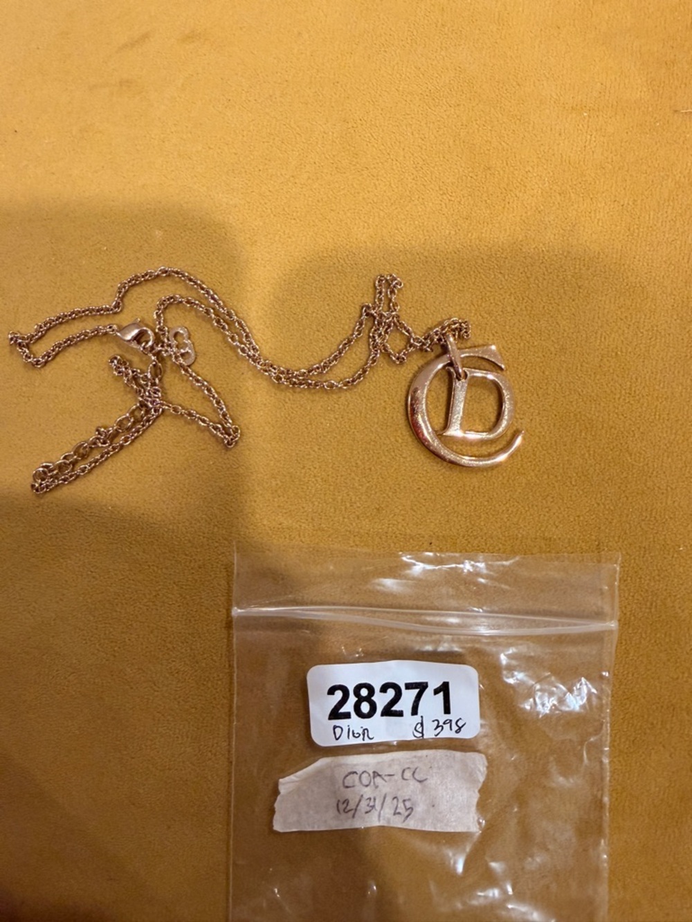 Dior Rose-Tone CD Logo Pendant Necklace